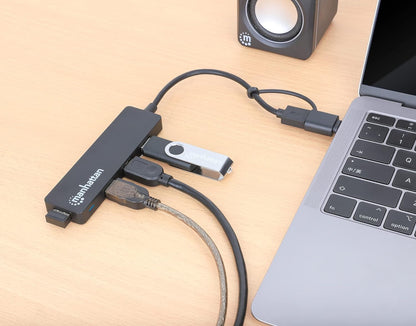 MANHATTAN 180863 USB 3.2 Gen1 Hub 4 Ports Combo USB-A and USB-C™ Black