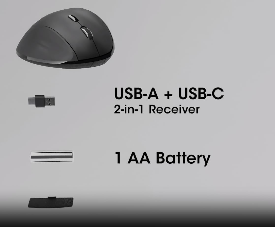 Manhattan 190237 Ergonomische Wireless Maus mit USB-A und USB-C™ 2-in-1 Receiver schwarz