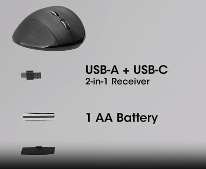 Manhattan 190237 Ergonomische Wireless Maus mit USB-A und USB-C™ 2-in-1 Receiver schwarz