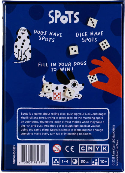 CMYK Spots - A game about rolling dice, pushing your luck and dogs - For ages 10+. 1-4 Players, 20-30 minutes play time, Board Game, Ideal for Travel and Holidays