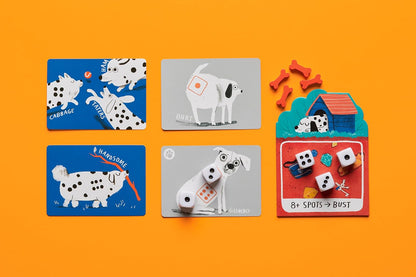 CMYK Spots - A game about rolling dice, pushing your luck and dogs - For ages 10+. 1-4 Players, 20-30 minutes play time, Board Game, Ideal for Travel and Holidays