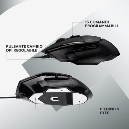 Logitech G G502 X Wired Gaming Mouse - LIGHTFORCE hybrid optical-mechanical primary switches, HERO 25K gaming sensor, compatible with PC - macOS/Windows