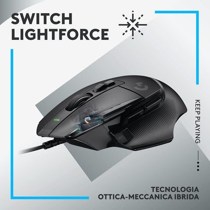 Logitech G G502 X Wired Gaming Mouse - LIGHTFORCE hybrid optical-mechanical primary switches, HERO 25K gaming sensor, compatible with PC - macOS/Windows