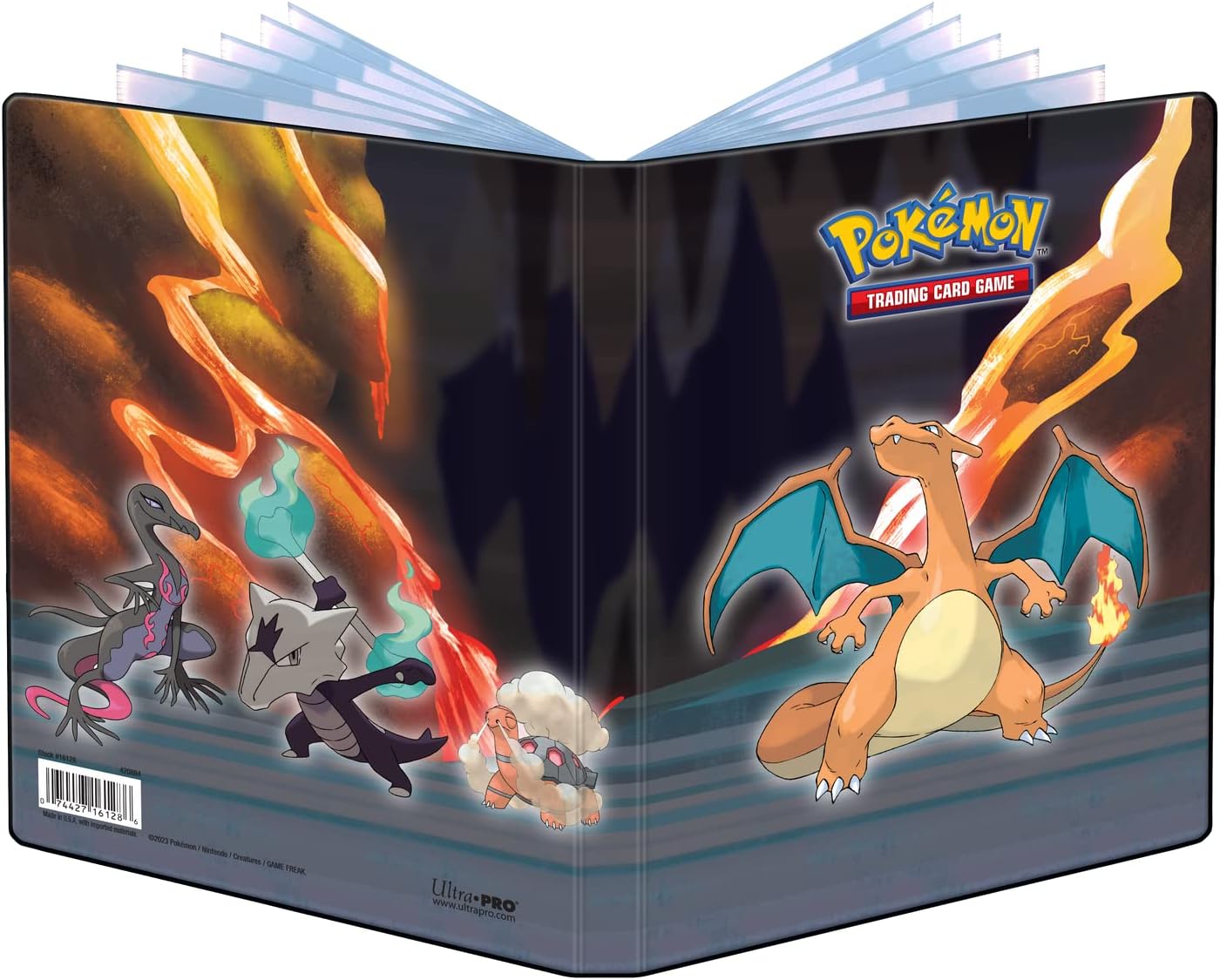 Ultra PRO - Gallery Series: Scorching Summit 4-Pocket Portfolio voor Pokémon ft. Charizard, Salazzle, Torkoal, & Alolan Marowak, Bescherm en bewaar 40+ Pokémon-kaarten, gamekaarten, verzamelkaarten