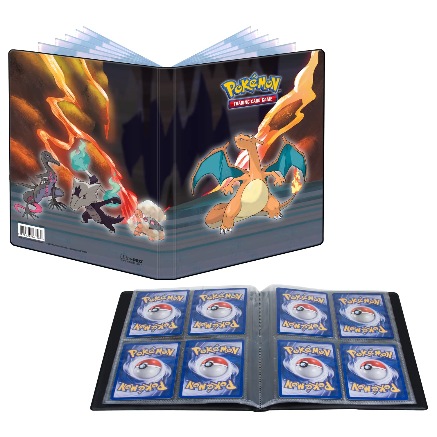 Ultra PRO - Gallery Series: Scorching Summit 4-Pocket Portfolio voor Pokémon ft. Charizard, Salazzle, Torkoal, & Alolan Marowak, Bescherm en bewaar 40+ Pokémon-kaarten, gamekaarten, verzamelkaarten
