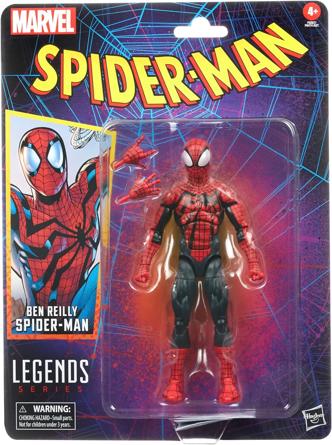 Marvel Hasbro Legends Series Ben Reilly Spider-Man, Spider-Man Legends Collectible 6 Inch Action Figures, 2 Accessories