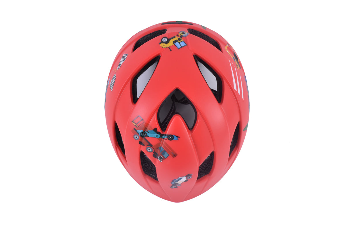 SAFETY LABS In-Mold Dino Light Cars Fahrradhelm für Kinder, mit integriertem Licht, T.S (48-53
