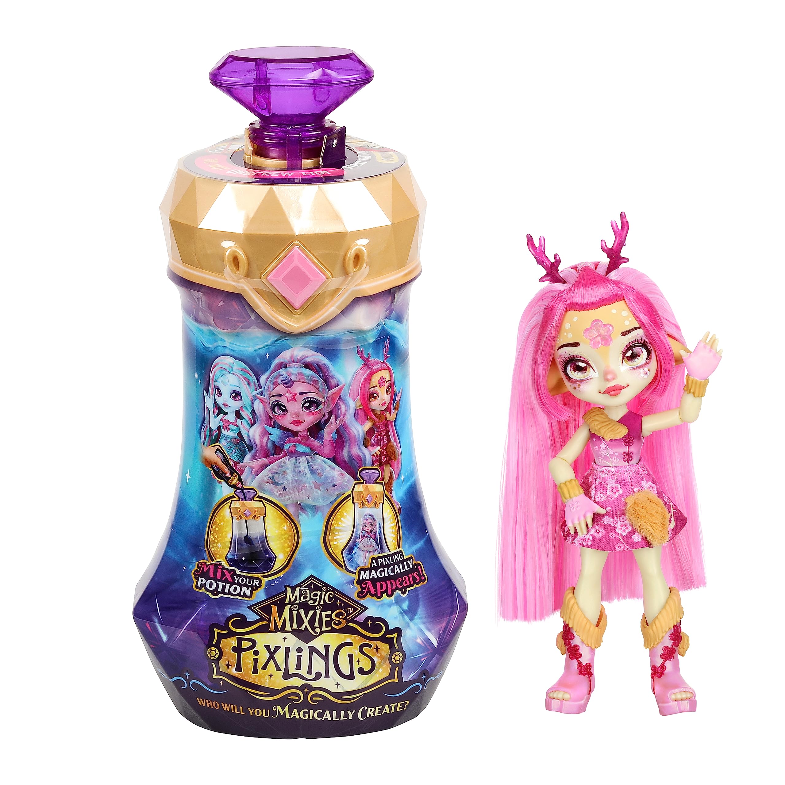 Magic Mixies - Pixlings, Deerlee The Deer Pixling, Create And Mix A Magic Potion That Magically Reveals A Beautiful 6.5" Pixling Doll Inside A Potion Bottle!