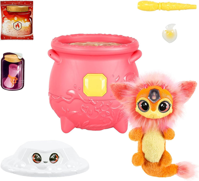 Magic Mixies Magical Gem Surprise Fire Magic Cauldron - Reveal a Non-Electronic Mixie Plushie and Magic Ring with a pop up reveal from the Fizzing Cauldron