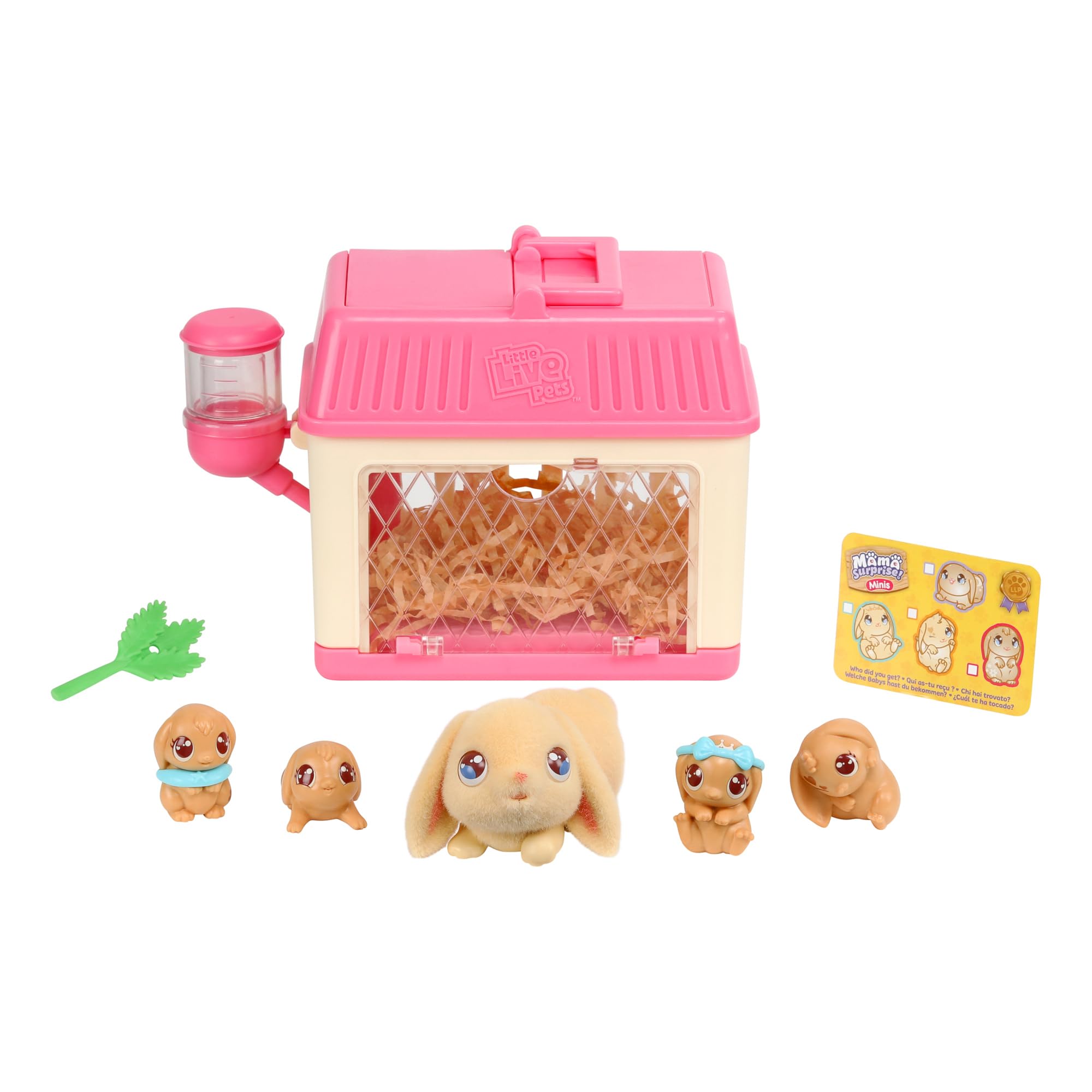 Little Live Pets - Mama Surprise Minis, Feed and nurture a Lil' Bunny Inside their Hutch so she can be a Mama, She has 2, 3, or 4 Babies with Surprise Accessories to Dress Up the Babies