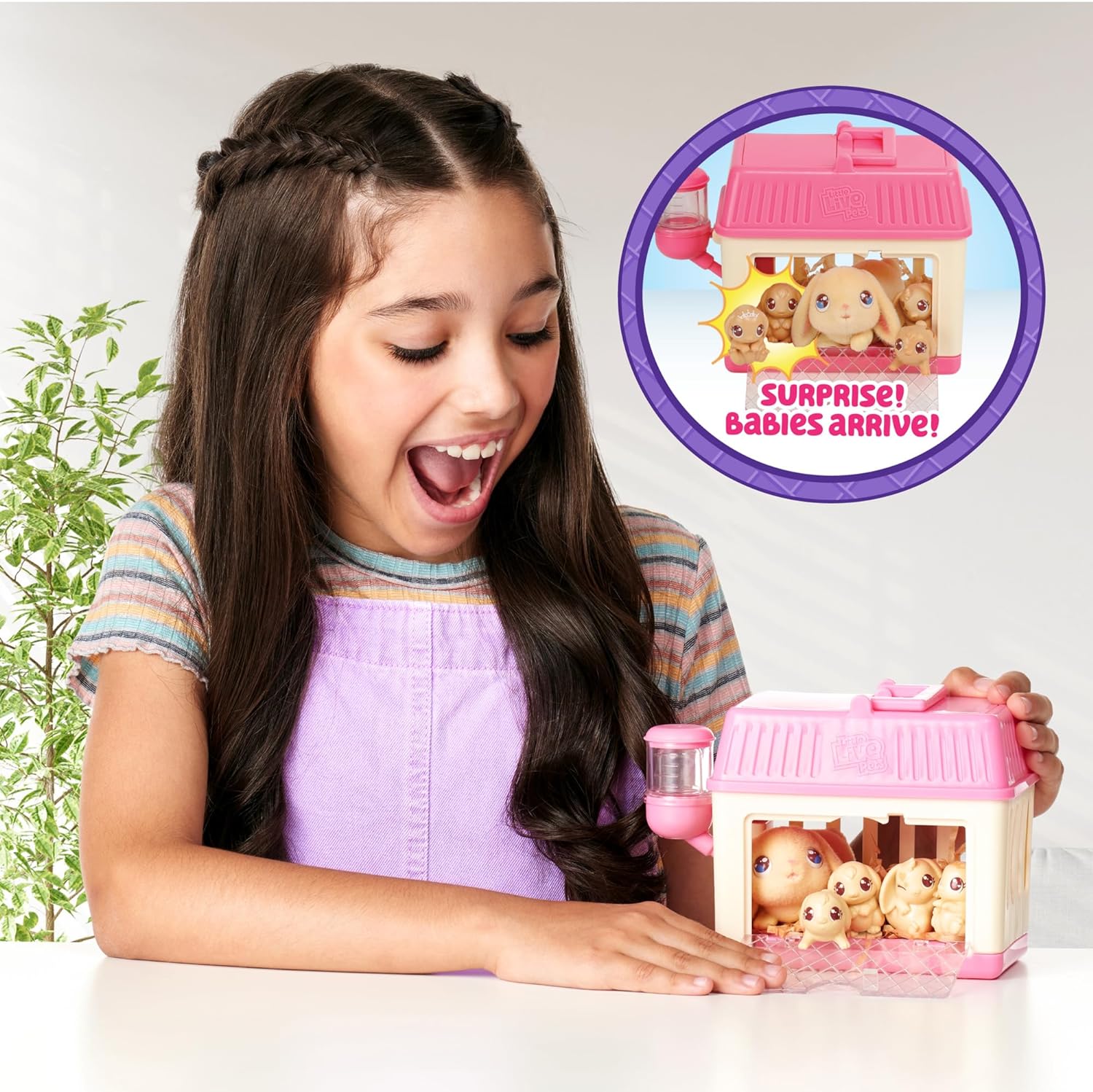 Little Live Pets - Mama Surprise Minis, Feed and nurture a Lil' Bunny Inside their Hutch so she can be a Mama, She has 2, 3, or 4 Babies with Surprise Accessories to Dress Up the Babies