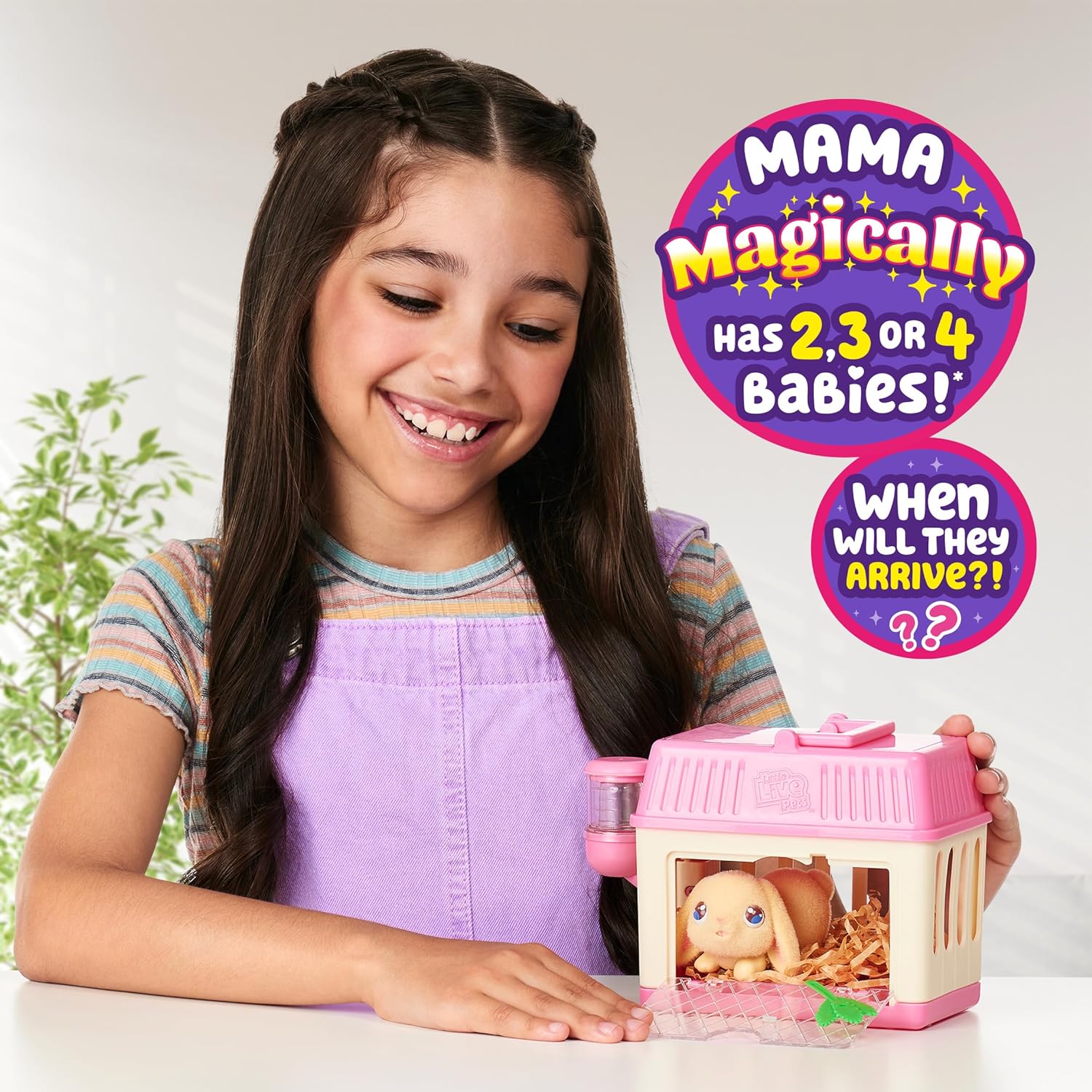 Little Live Pets - Mama Surprise Minis, Feed and nurture a Lil' Bunny Inside their Hutch so she can be a Mama, She has 2, 3, or 4 Babies with Surprise Accessories to Dress Up the Babies