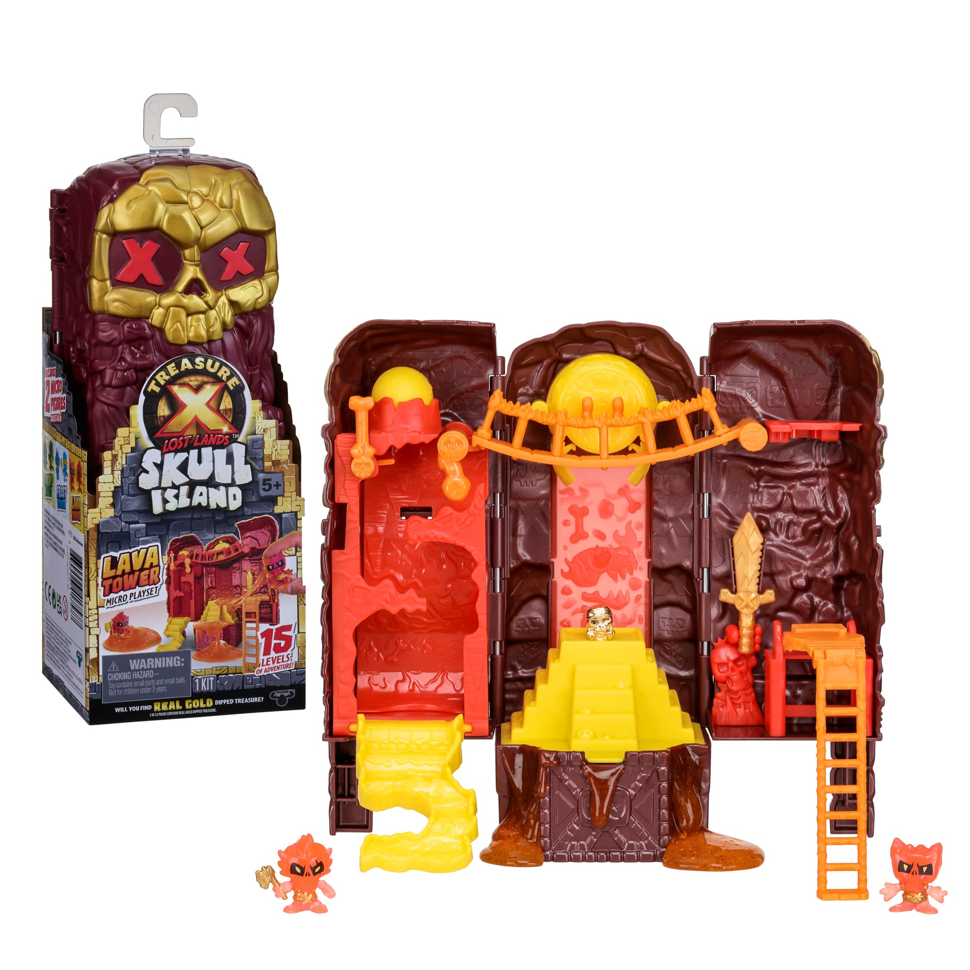 Treasure X Lost Lands Skull Island Lava Tower Micro Playset, 15 Levels of Adventure, Survive the Traps And Discover 2 Micro Sized Action Figures, Will You Find Real Gold Dipped Treasure?