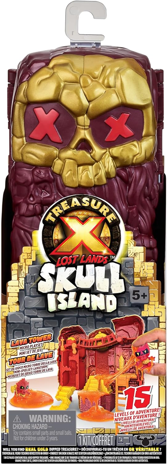 Treasure X Lost Lands Skull Island Lava Tower Micro Playset, 15 Levels of Adventure, Survive the Traps And Discover 2 Micro Sized Action Figures, Will You Find Real Gold Dipped Treasure?