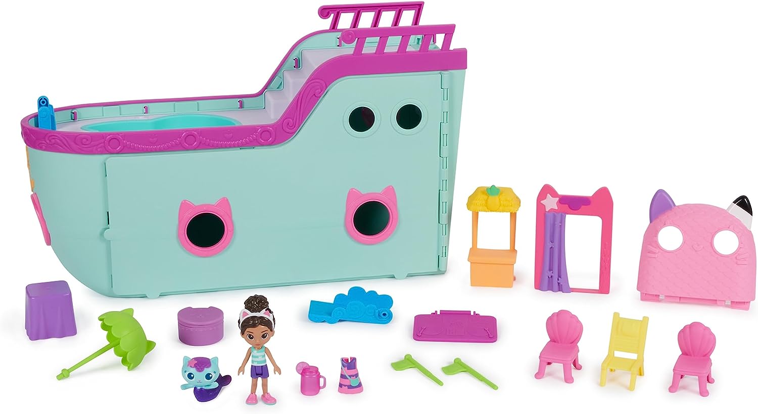 Gabby's Dollhouse, Gabby Cat Friend Ship, Cruise Ship Toy with 2 Toy Figures & Carlita Purr-ific Play Room with Carlita Toy Car, Accessories, Furniture and Dollhouse Deliveries