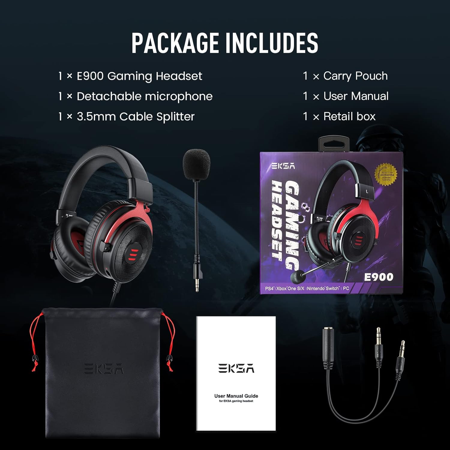 EKSA E900 Gaming Headset with 3D Stereo Sound & Detachable Noise Cancelling Microphone (Multiplatform) /Headset