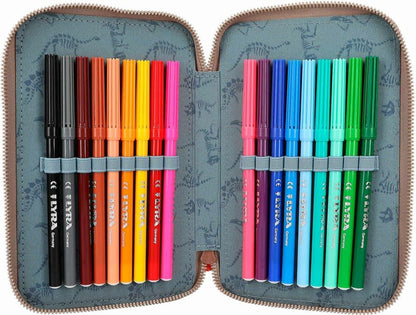 Dino World Triple Pencil Case LED Khaki Brown (412381