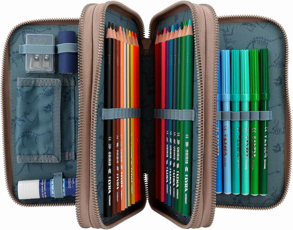 Dino World Triple Pencil Case LED Khaki Brown (412381