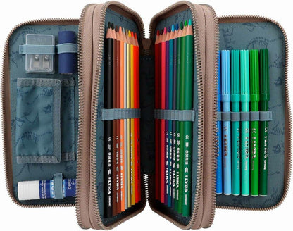 Dino World Triple Pencil Case LED Khaki Brown (412381