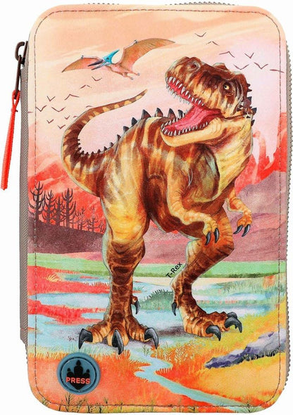 Dino World Triple Pencil Case LED Khaki Brown (412381