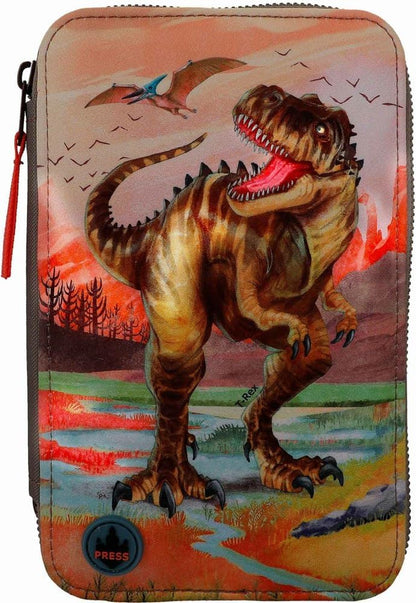 Dino World Triple Pencil Case LED Khaki Brown (412381