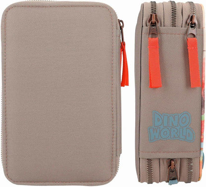 Dino World Triple Pencil Case LED Khaki Brown (412381