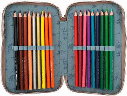 Dino World Triple Pencil Case LED Khaki Brown (412381