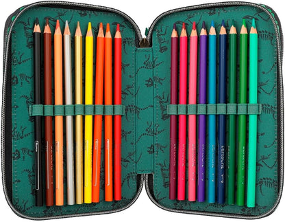 Dino World - Triple Pencil Case - Green With 3D Effect - ( 0412475 )