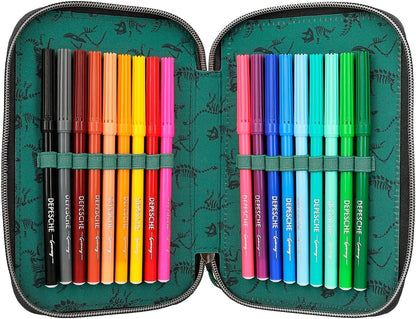 Dino World - Triple Pencil Case - Green With 3D Effect - ( 0412475 )