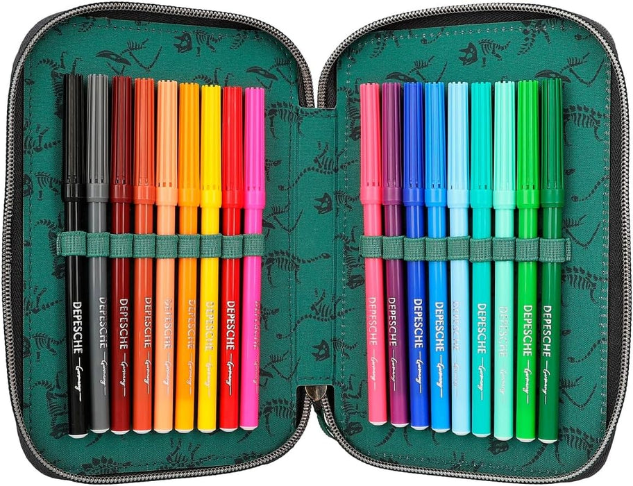 Dino World - Triple Pencil Case - Green With 3D Effect - ( 0412475 )