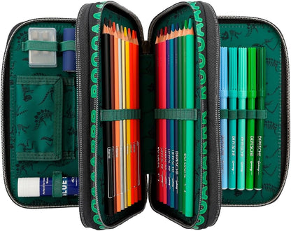 Dino World - Triple Pencil Case - Green With 3D Effect - ( 0412475 )