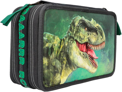 Dino World - Triple Pencil Case - Green With 3D Effect - ( 0412475 )
