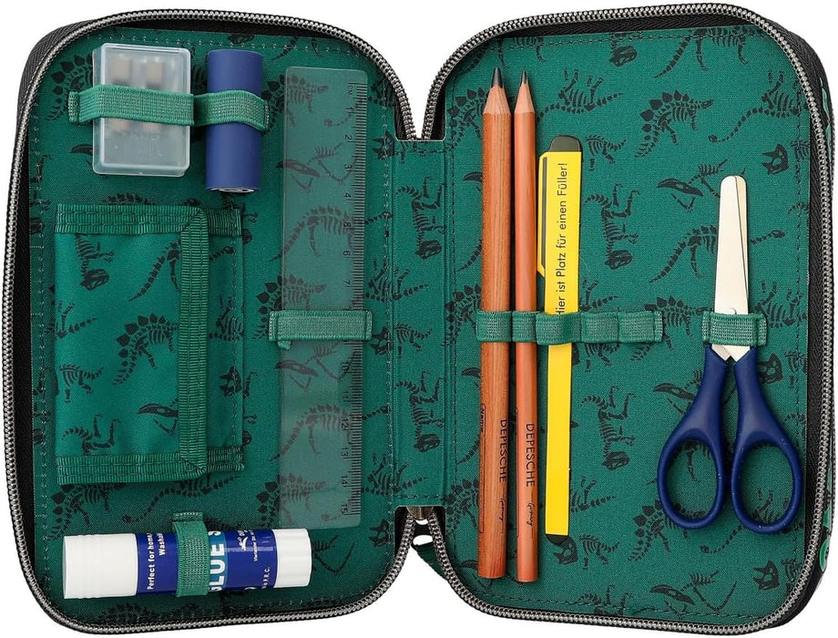 Dino World - Triple Pencil Case - Green With 3D Effect - ( 0412475 )