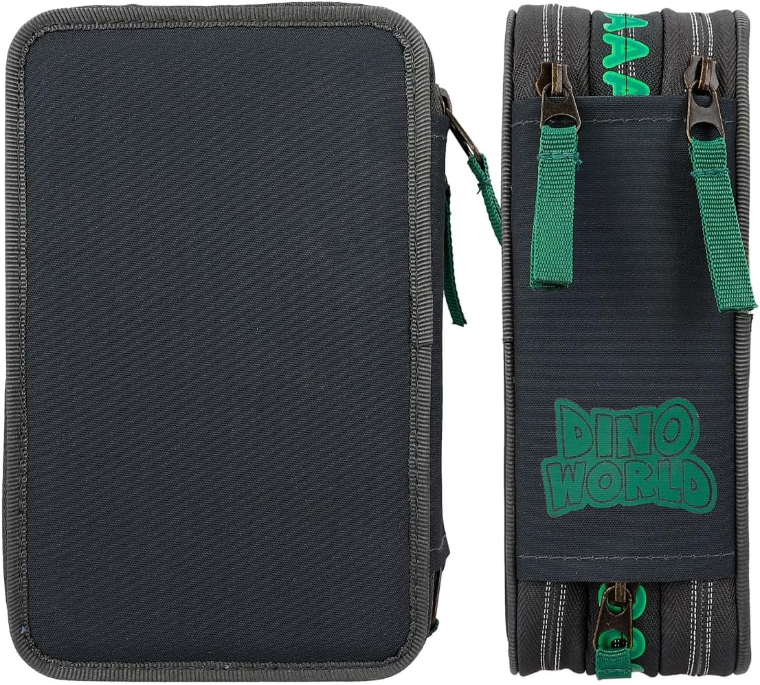 Dino World - Triple Pencil Case - Green With 3D Effect - ( 0412475 )