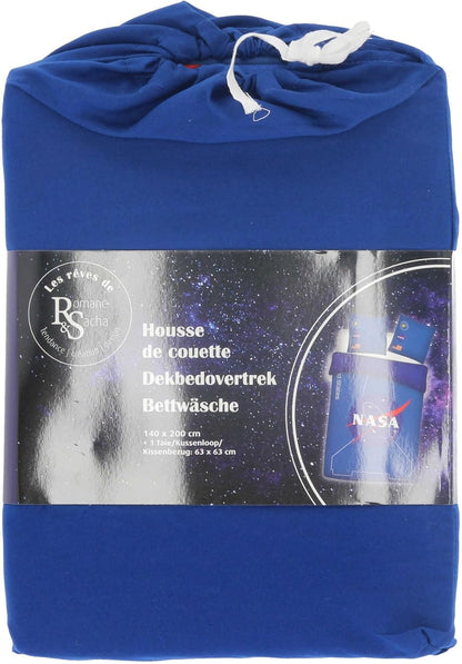 AYMAX S.P.R.L. Reversible Nasa Blue Bedding Set – Duvet Cover 140 x 200 cm + Pillowcase 63 x 63 cm