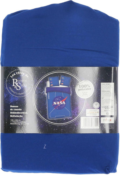 AYMAX S.P.R.L. Reversible Nasa Blue Bedding Set – Duvet Cover 140 x 200 cm + Pillowcase 63 x 63 cm