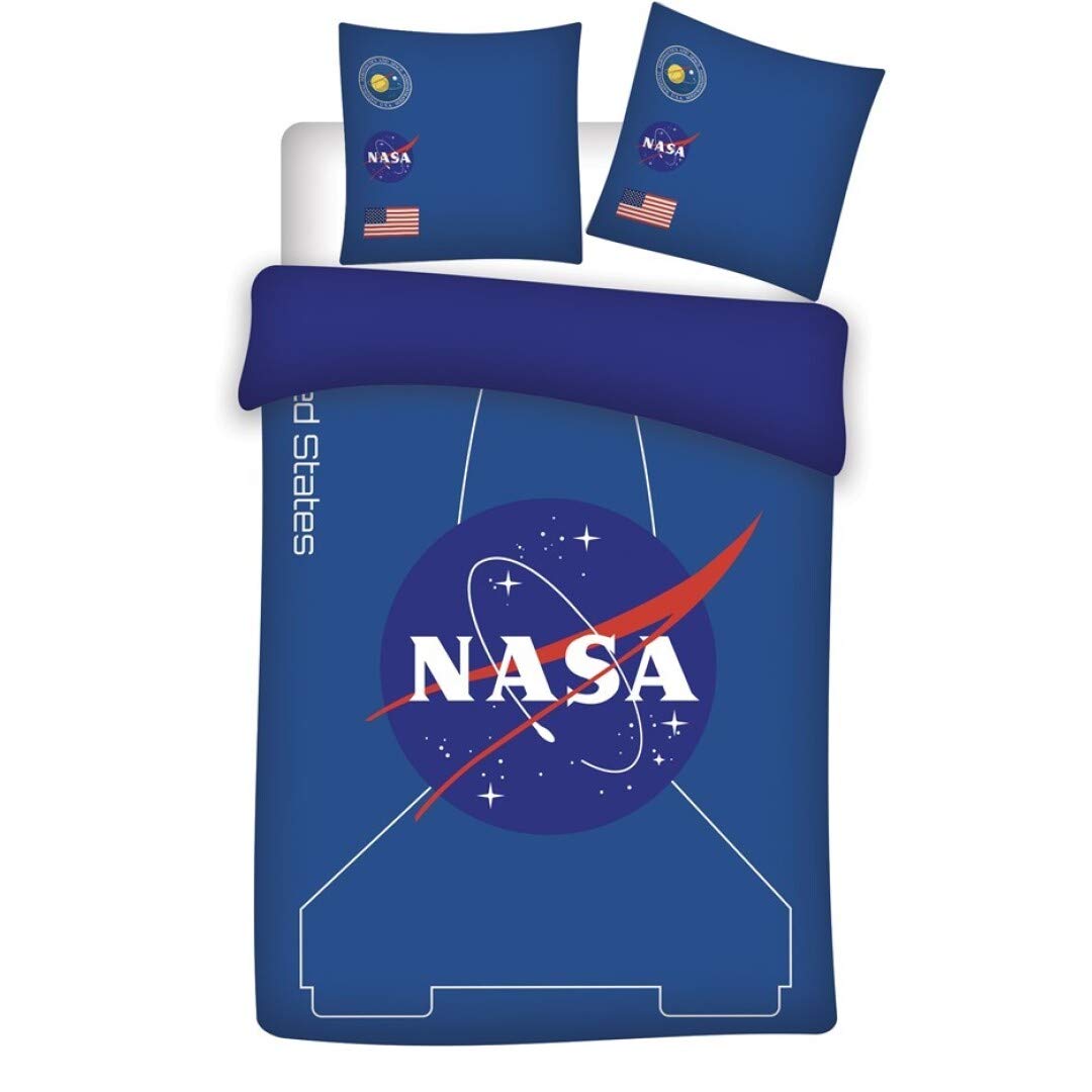 AYMAX S.P.R.L. Reversible Nasa Blue Bedding Set – Duvet Cover 140 x 200 cm + Pillowcase 63 x 63 cm
