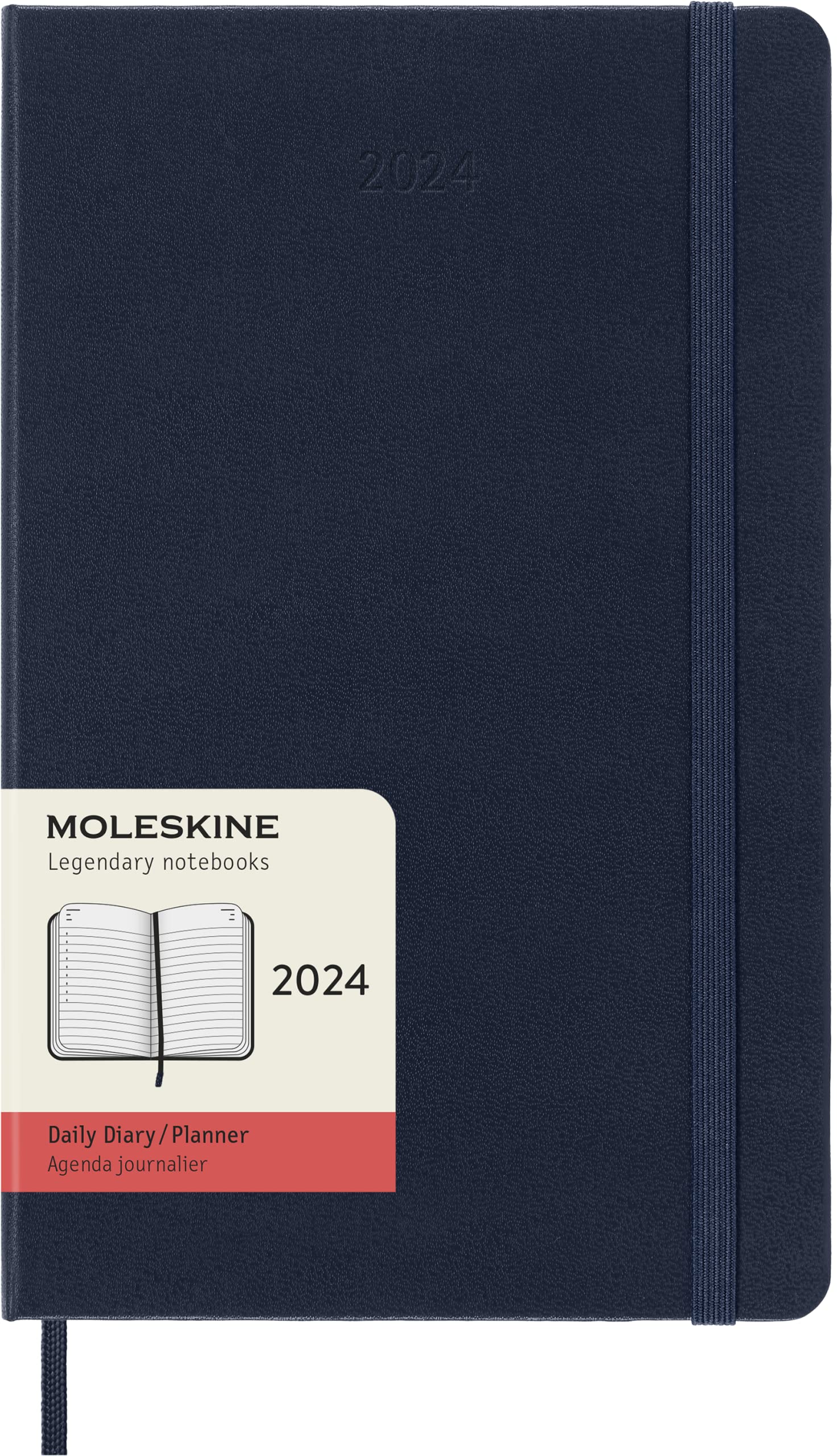 Moleskine Daily Agenda 12 Months 2024, Agenda 2024, Size Large 13x21, Hard Cover and Elastic Closure, Colour Sapphire Blue Daily Hard Cover - Large Sapphire Blue