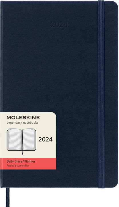 Moleskine Daily Agenda 12 Months 2024, Agenda 2024, Size Large 13x21, Hard Cover and Elastic Closure, Colour Sapphire Blue Daily Hard Cover - Large Sapphire Blue