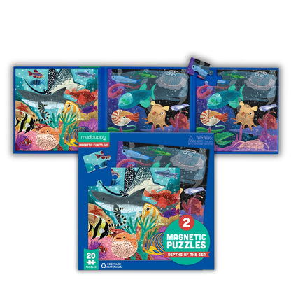 Mudpuppy Depth of The Seas – Magnetic Puzzle Set with Travel Friendly Tri-Fold Portfolio for Children Ages 4 and Up