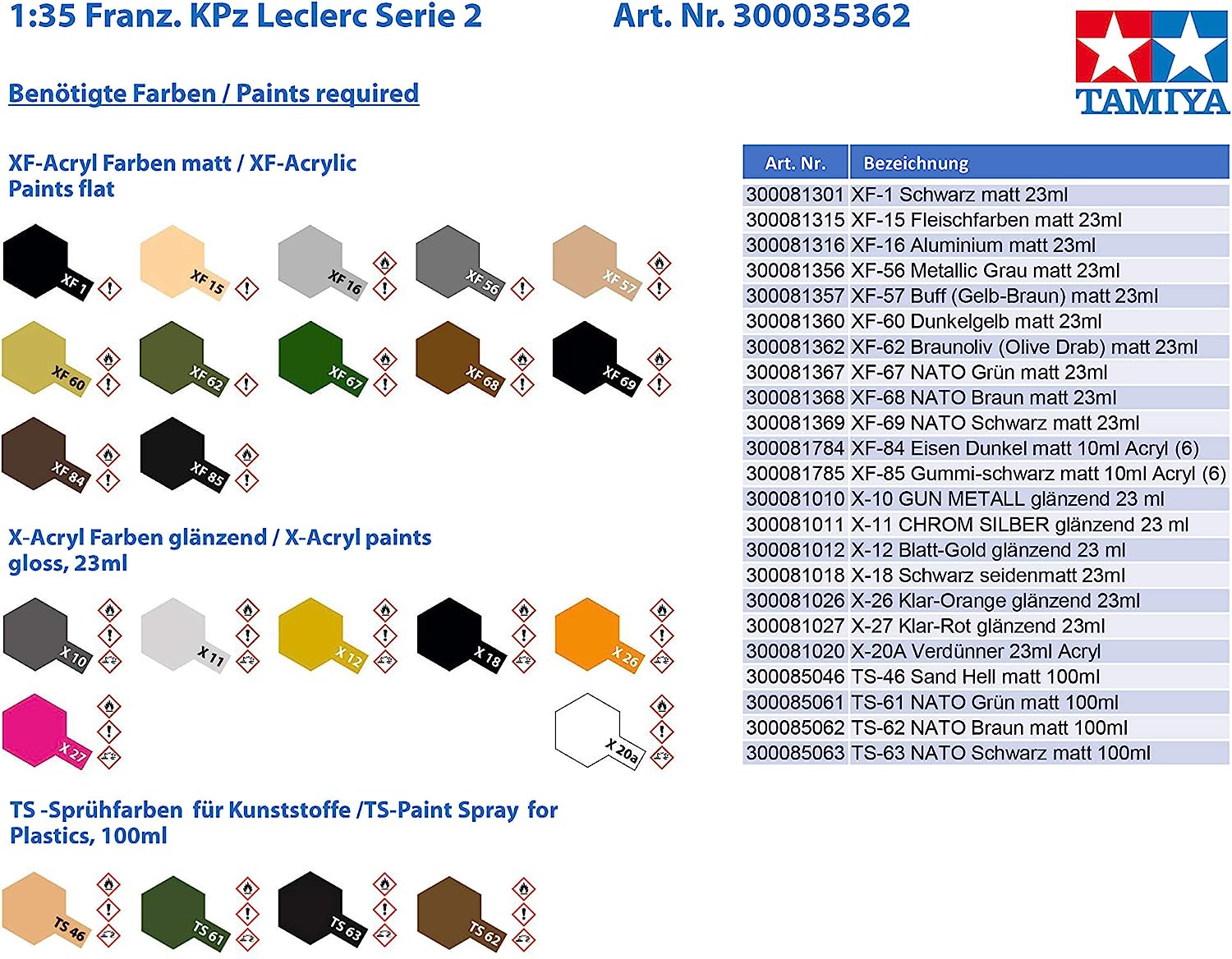 TAMIYA TAM35362 35362-1:35 French KPz Leclerc Series 2 Model Building Plastic Kit, Unvarnished