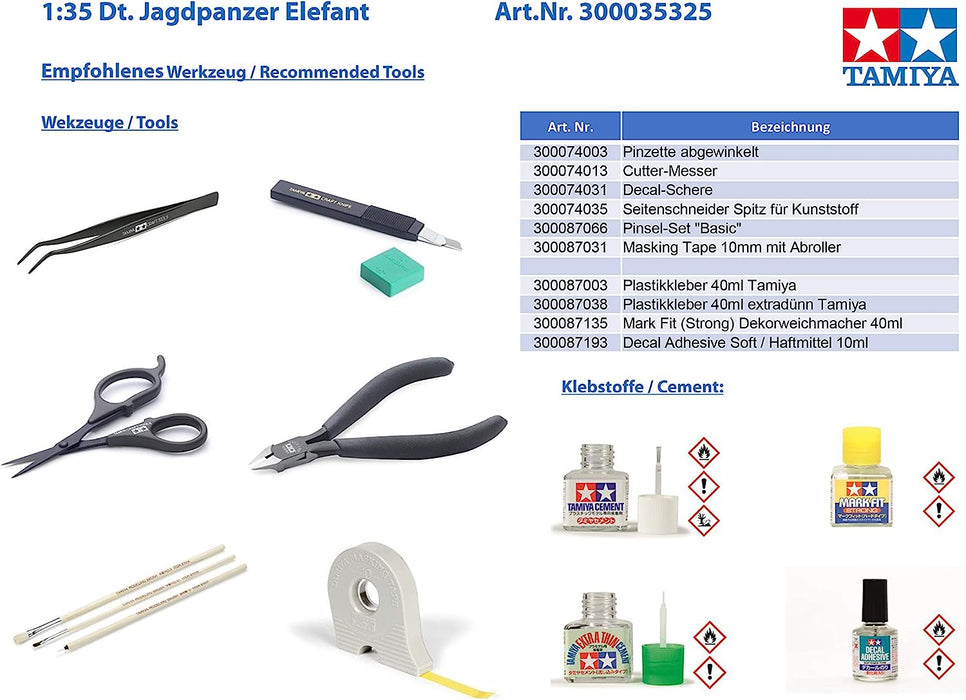 Tamiya- German SDKFZ184 Elefant 1/35 Kits de construcción de Modelos de vehículos terrestres milit, Color Beige (35325-000