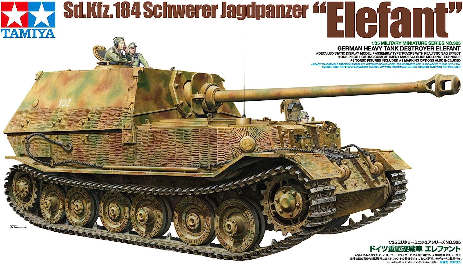 Tamiya- German SDKFZ184 Elefant 1/35 Kits de construcción de Modelos de vehículos terrestres milit, Color Beige (35325-000