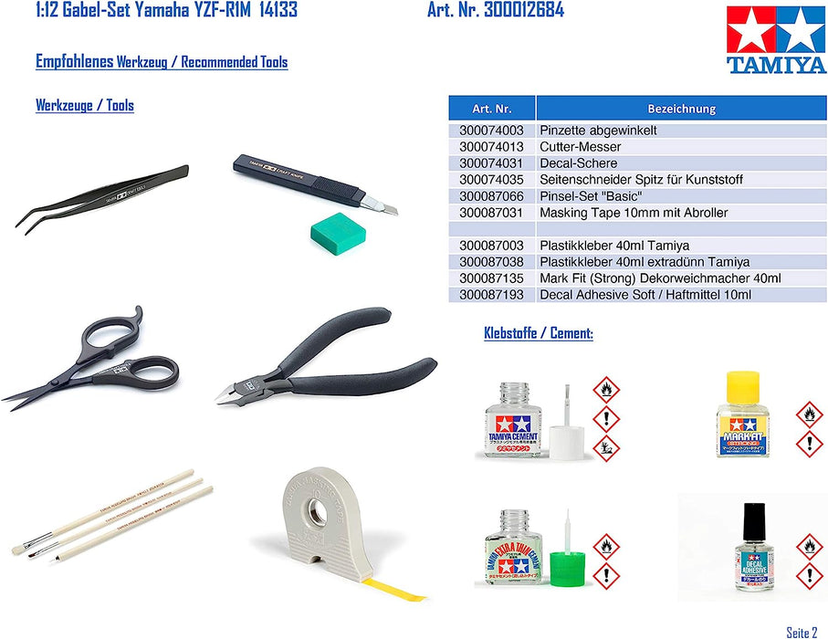 Tamiya Anime 12684-Juego de Horquillas para Yamaha YZF-R1M 14133 (1:12, plástico), Color Plateado (12684-000