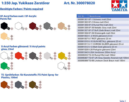 Tamiya-TAM78020 Yukikaze Kits de construcción de Aviones Modelo Hobby, Color Gris, S (78020