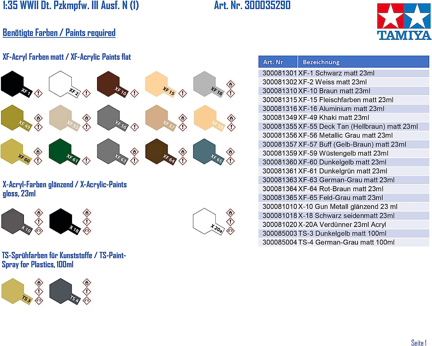Tamiya 300035290 – 1:35 WWII German Battle Tank III Design N