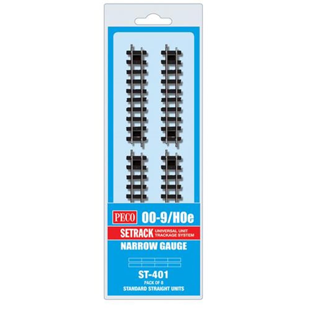 Peco ST-401 Setrack Standard Straight Units (Pack of 8) OO-9 Gauge