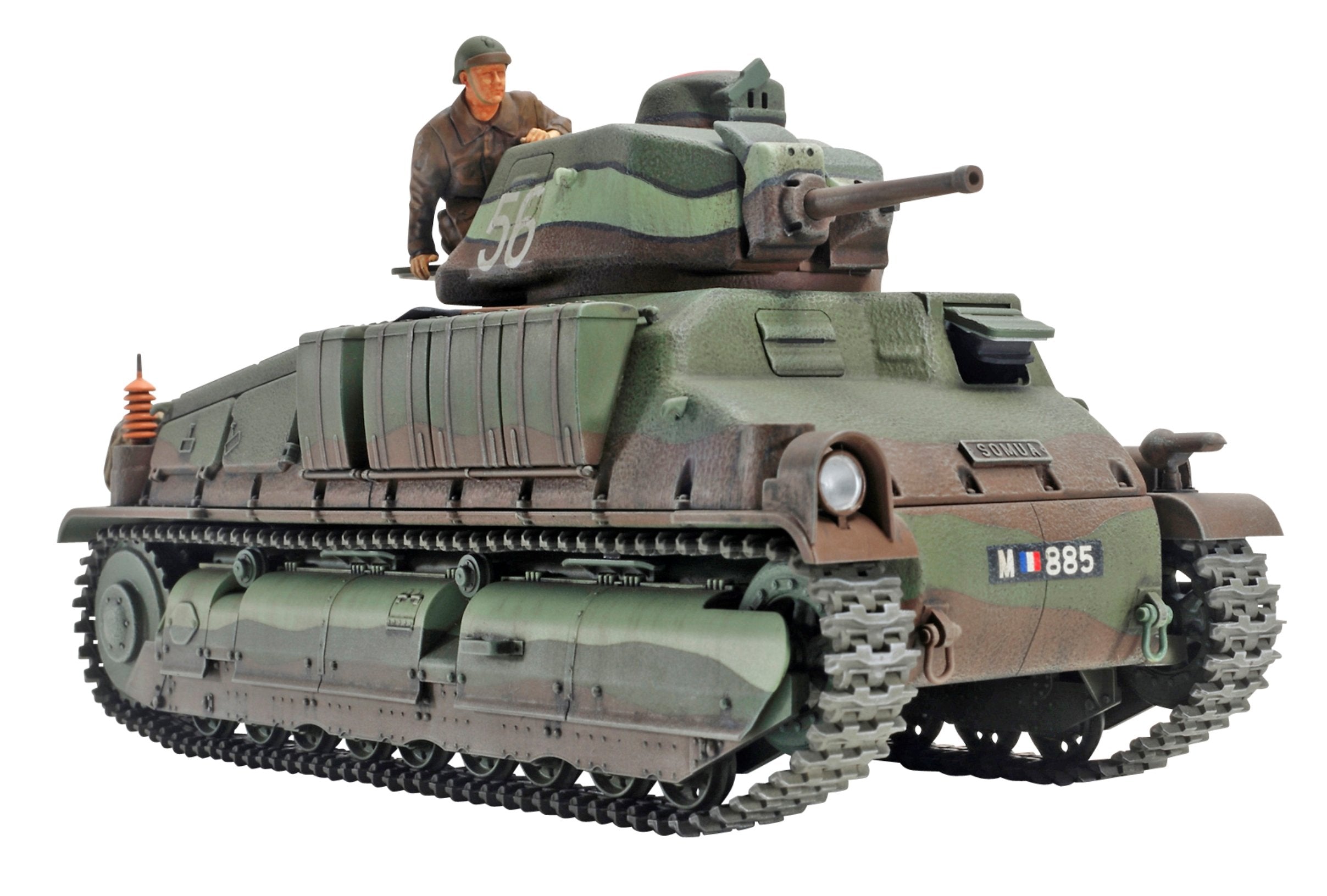 TAMIYA 300035344-Tanque Mediano francés SOMUA S35 1:35, réplica Fiel, plástico, Manualidades, Kit de Modelo, Montaje, sin Pintar, Color Verde (35344-000