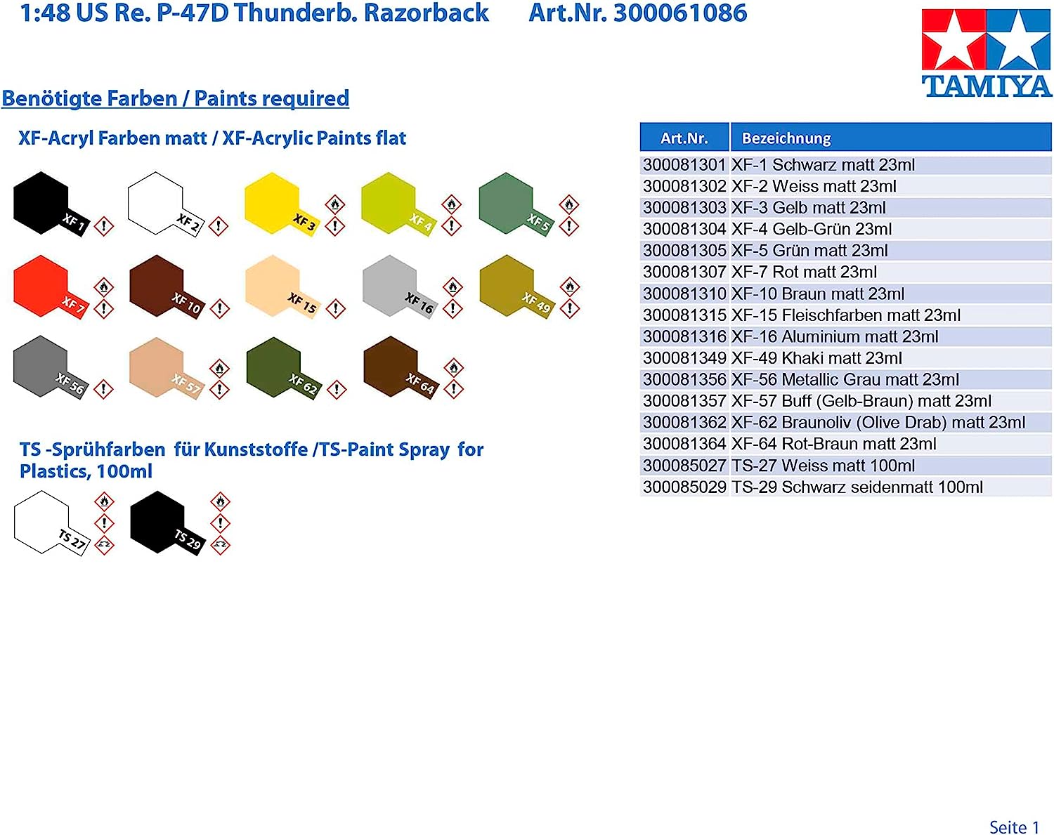 Tamiya Tamiya-P-47D Militar 300061086-1:48 WWII US Republic P-47D Thunderbolt Razorback, réplica Fiel, plástico, Manualidades, Kit de Modelo, Montaje, sin Pintar, Multicolor, Small (61086