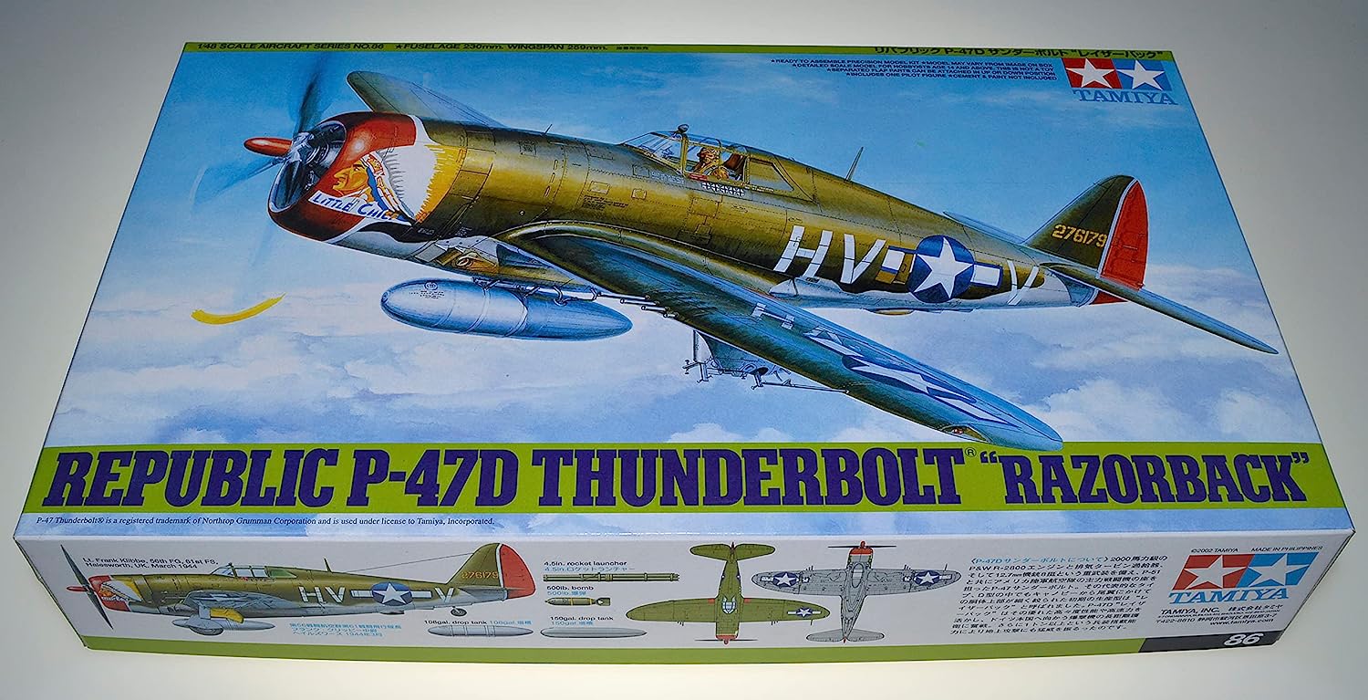 Tamiya Tamiya-P-47D Militar 300061086-1:48 WWII US Republic P-47D Thunderbolt Razorback, réplica Fiel, plástico, Manualidades, Kit de Modelo, Montaje, sin Pintar, Multicolor, Small (61086